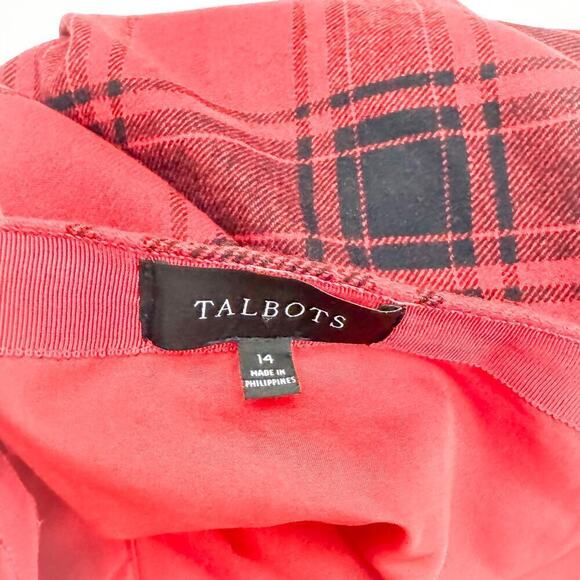 Talbots Plaid Madras Wool Checkered Flannel Pencil Skirt Red Black Size 14 - Picture 2 of 5